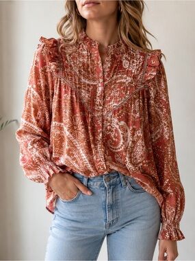 Kivari Red and White Paisley Blouse